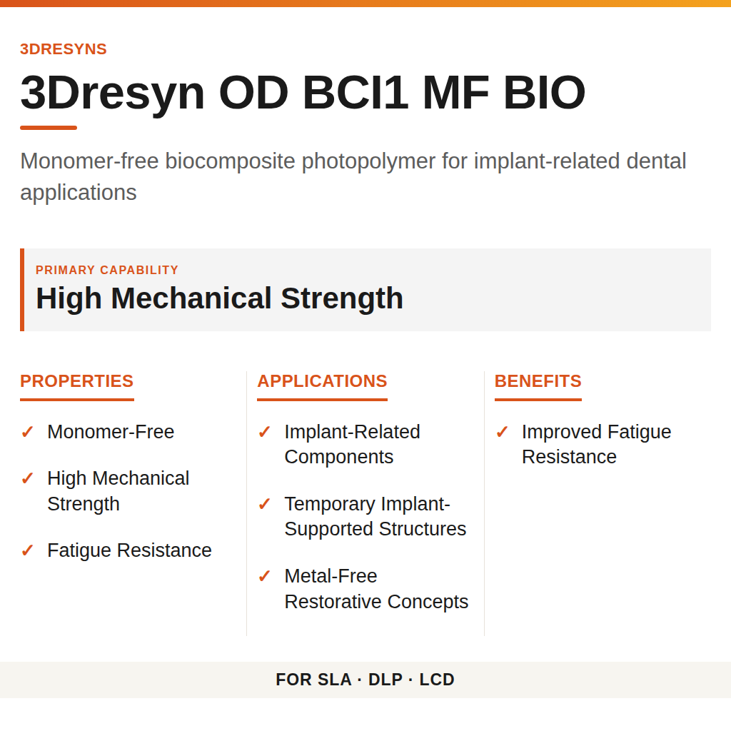 3Dresyn OD BCI1 MF BIO technical product information card by 3Dresyns