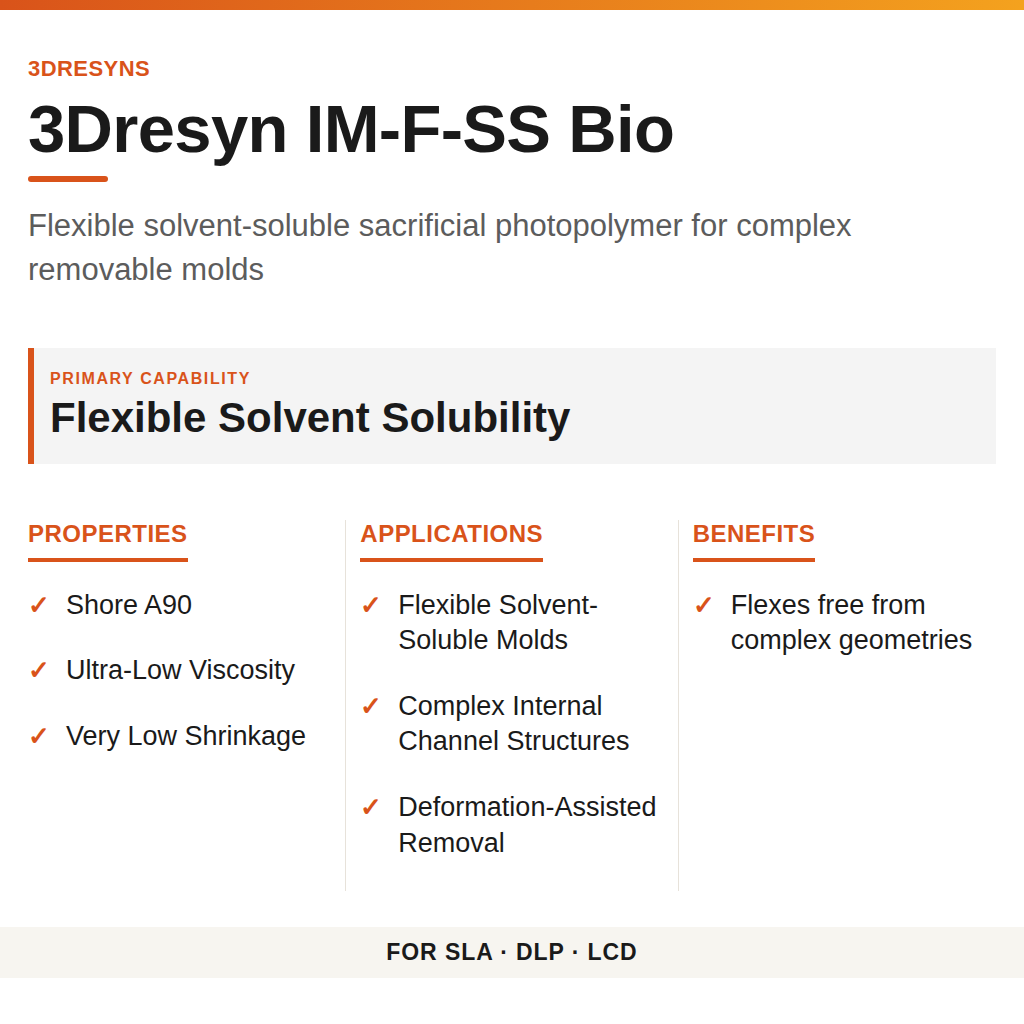 3Dresyn IM-F-SS Bio technical product information card by 3Dresyns