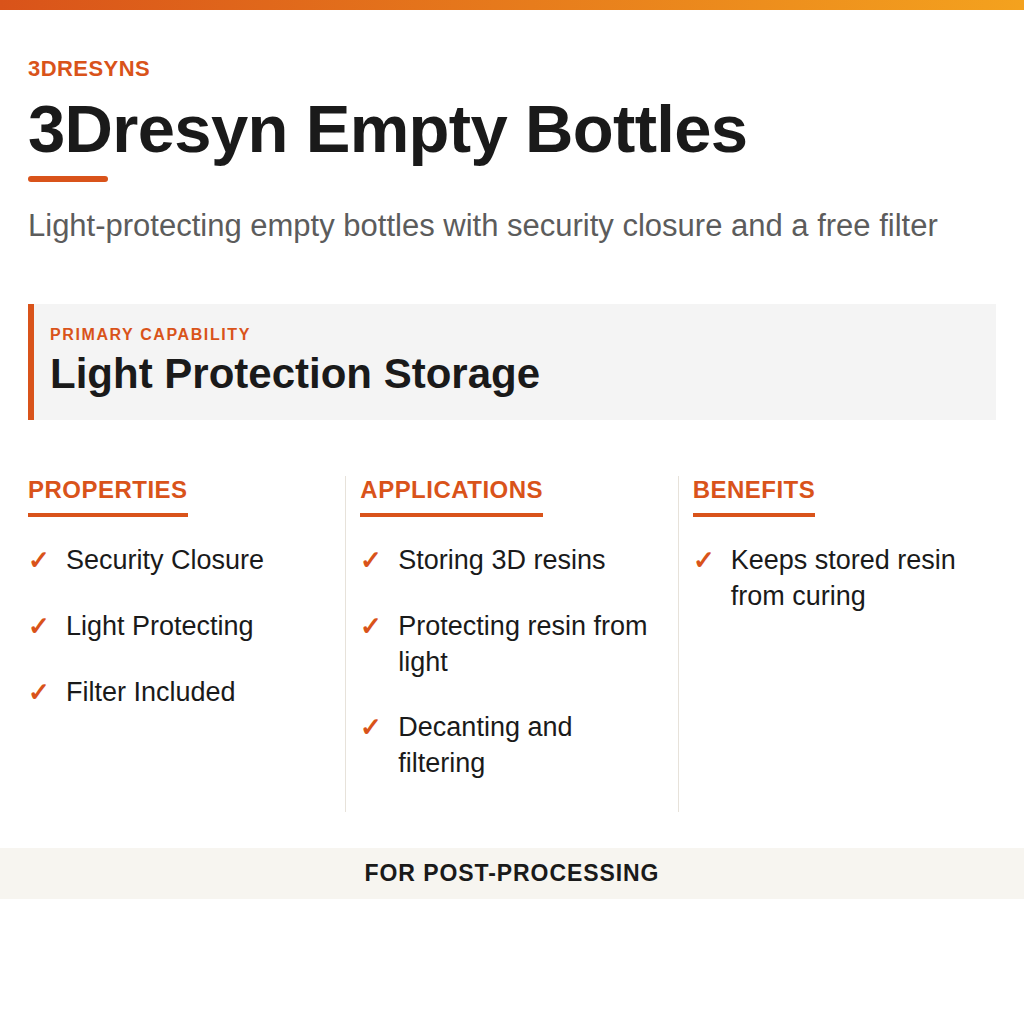 3Dresyn Empty Bottles technical product information card by 3Dresyns