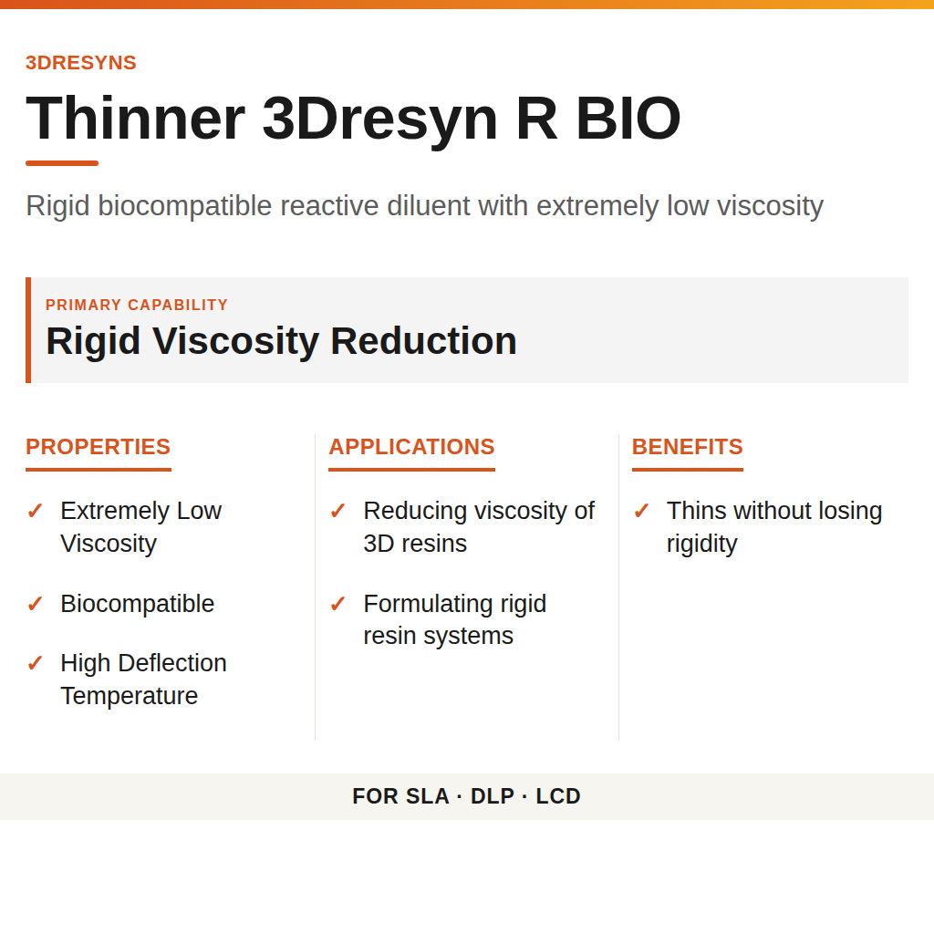 Thinner 3Dresyn R BIO technical product information card by 3Dresyns