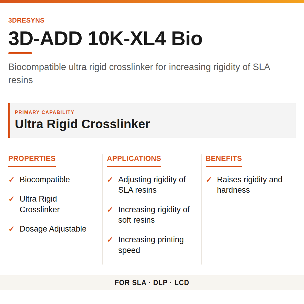 3D-ADD 10K-XL4 Bio technical product information card by 3Dresyns