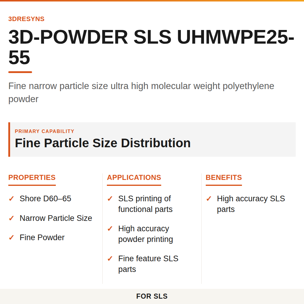3D-POWDER SLS UHMWPE25-55 technical product information card by 3Dresyns