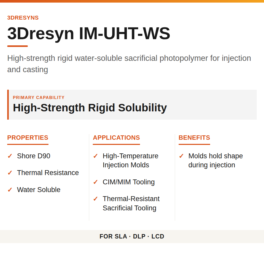 3Dresyn IM-UHT-WS technical product information card by 3Dresyns