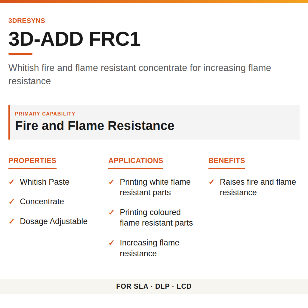 3D-ADD FRC1 technical product information card by 3Dresyns