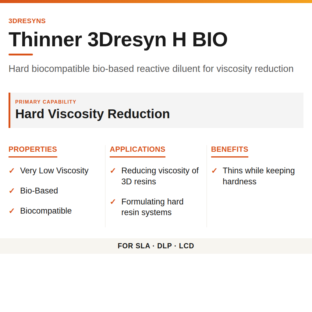 Thinner 3Dresyn H BIO technical product information card by 3Dresyns