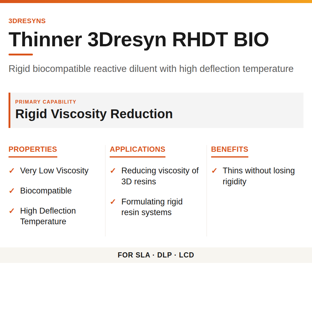 Thinner 3Dresyn RHDT BIO technical product information card by 3Dresyns