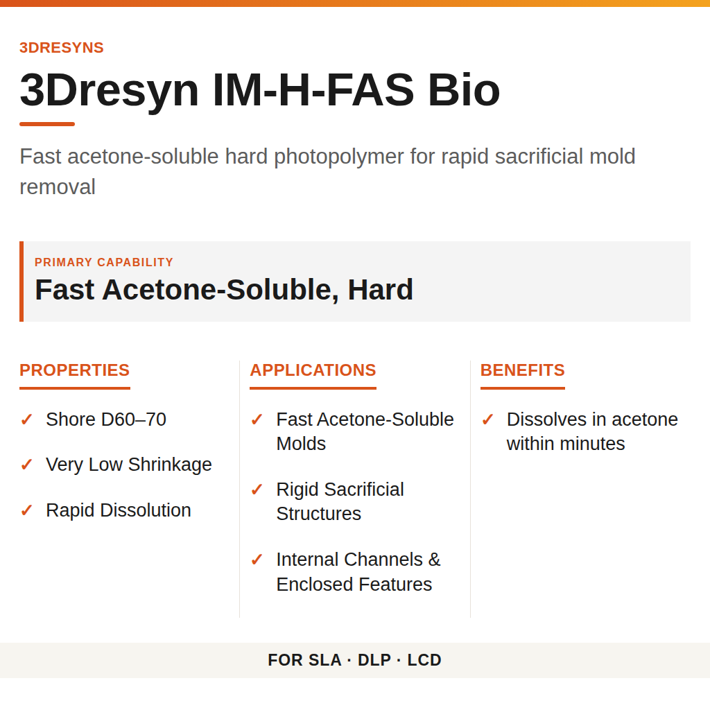 3Dresyn IM-H-FAS Bio technical product information card by 3Dresyns