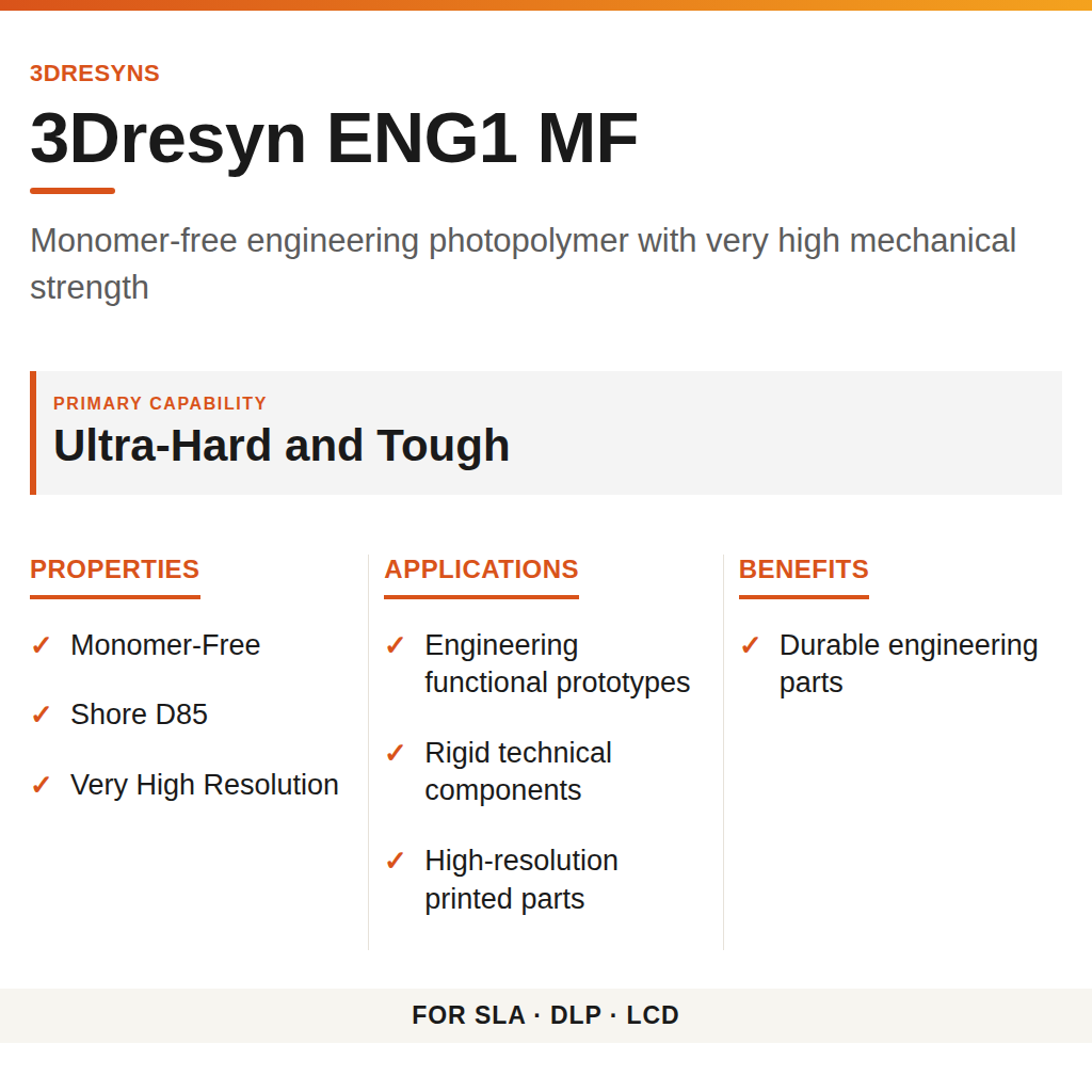 3Dresyn ENG1 MF technical product information card by 3Dresyns