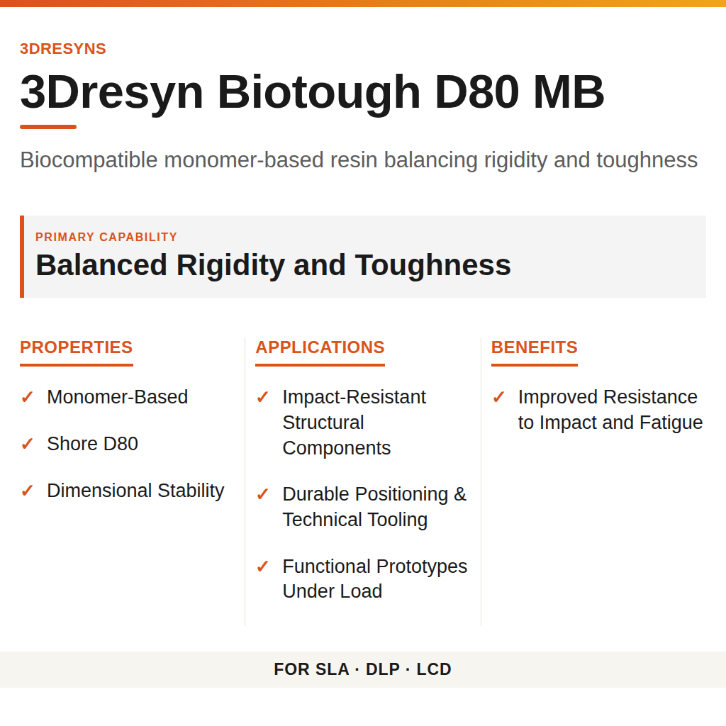 3Dresyn Biotough D80 MB technical product information card by 3Dresyns