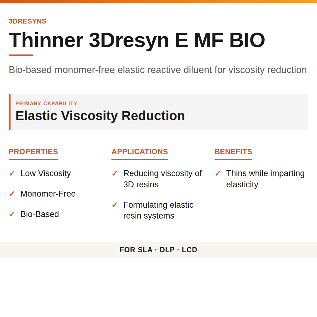 Thinner 3Dresyn E MF BIO technical product information card by 3Dresyns