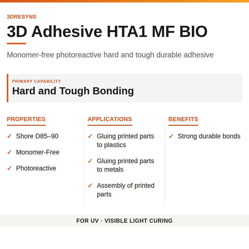3D Adhesive HTA1 MF BIO technical product information card by 3Dresyns