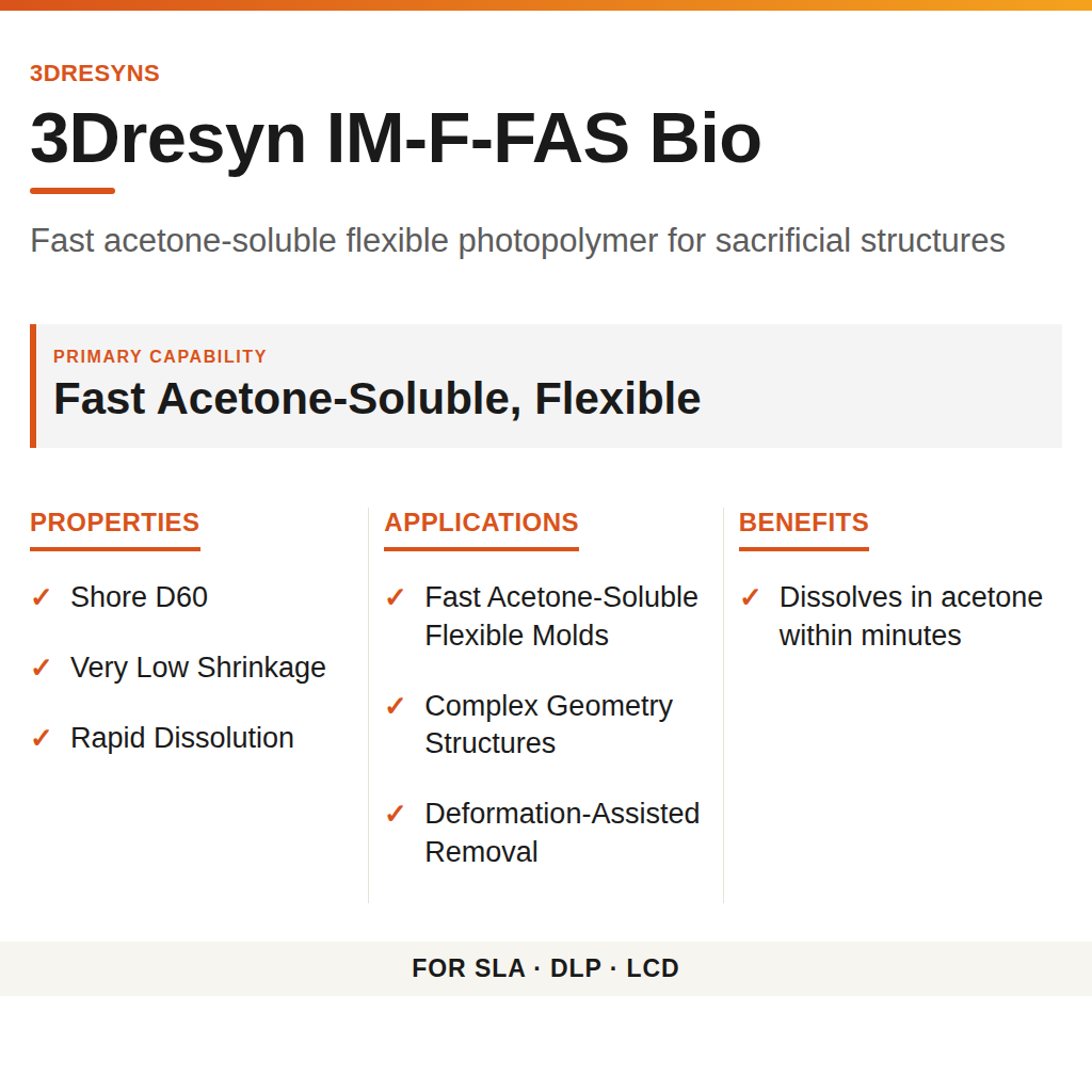 3Dresyn IM-F-FAS Bio technical product information card by 3Dresyns