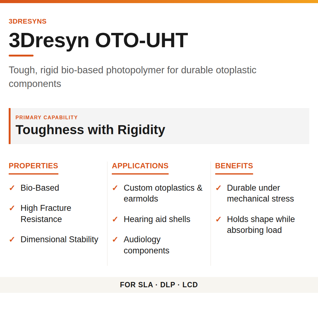 3Dresyn OTO-UHT technical product information card by 3Dresyns