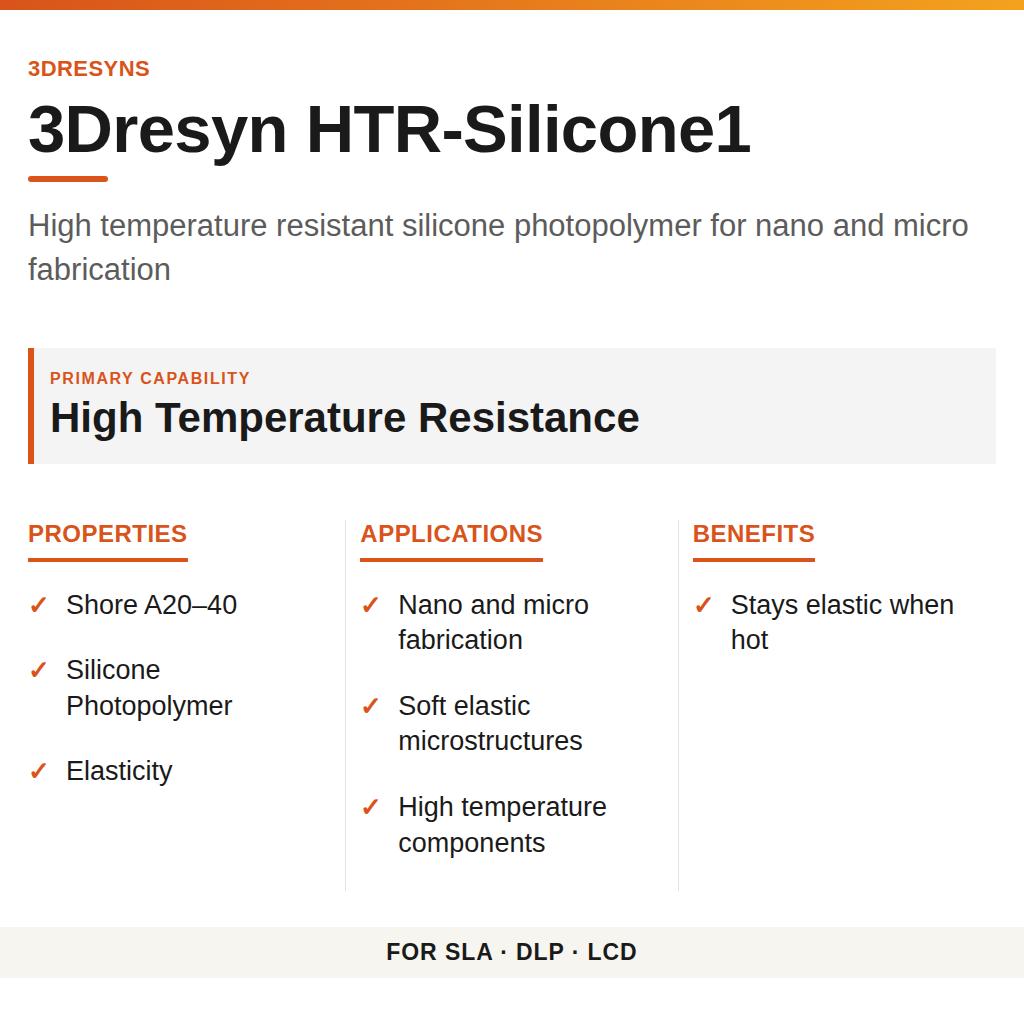 3Dresyn HTR-Silicone1 technical product information card by 3Dresyns