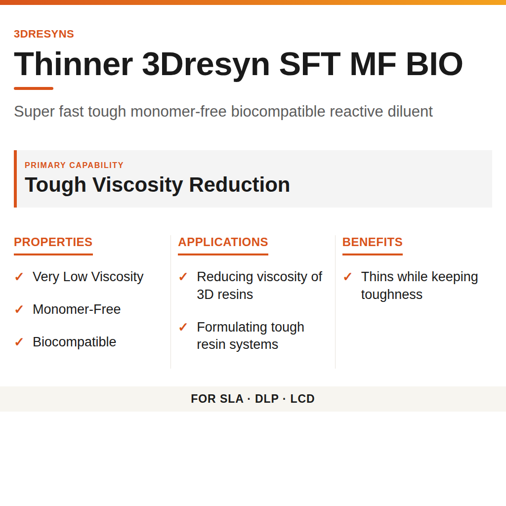Thinner 3Dresyn SFT MF BIO technical product information card by 3Dresyns