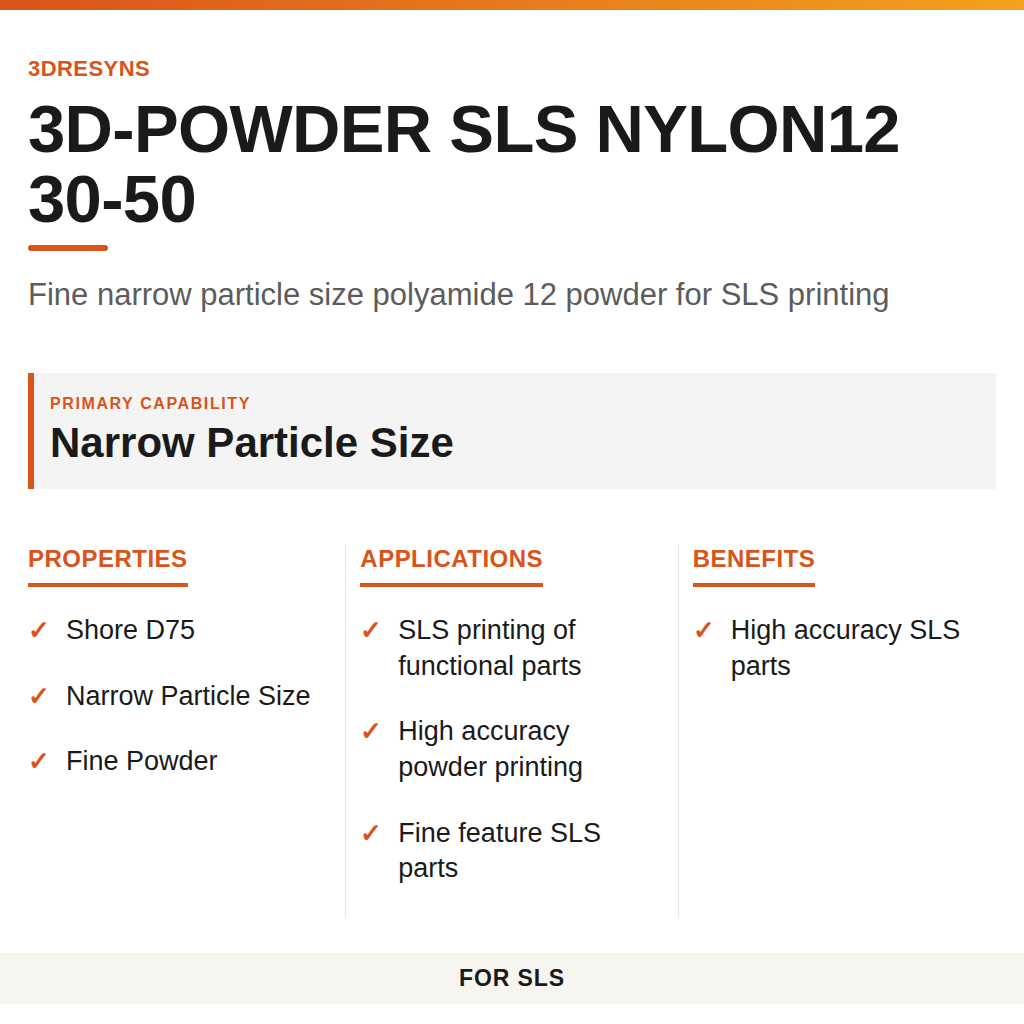 3D-POWDER SLS NYLON12 30-50 technical product information card by 3Dresyns