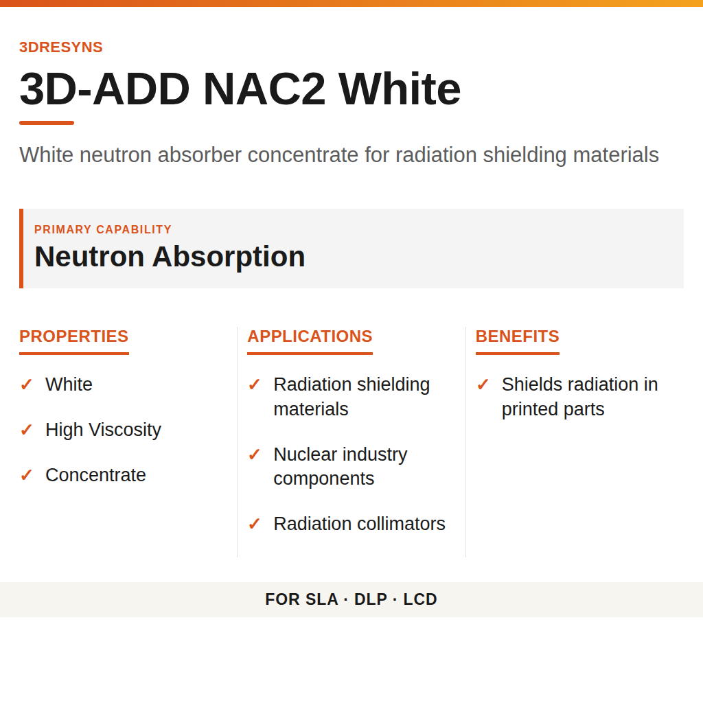 3D-ADD NAC2 White technical product information card by 3Dresyns