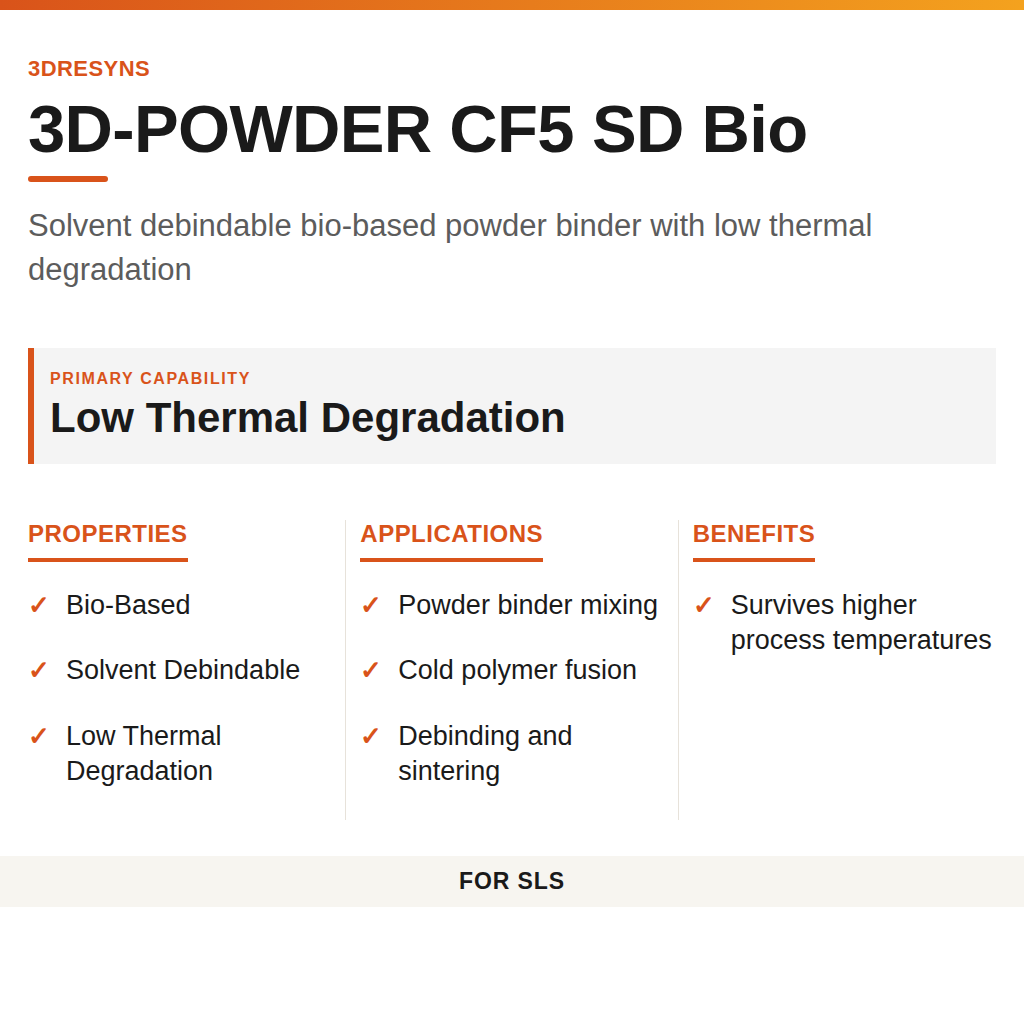 3D-POWDER CF5 SD Bio technical product information card by 3Dresyns