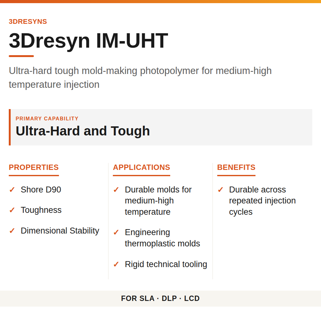 3Dresyn IM-UHT technical product information card by 3Dresyns