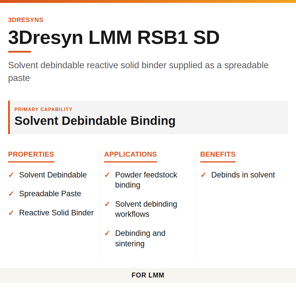 3Dresyn LMM RSB1 SD technical product information card by 3Dresyns