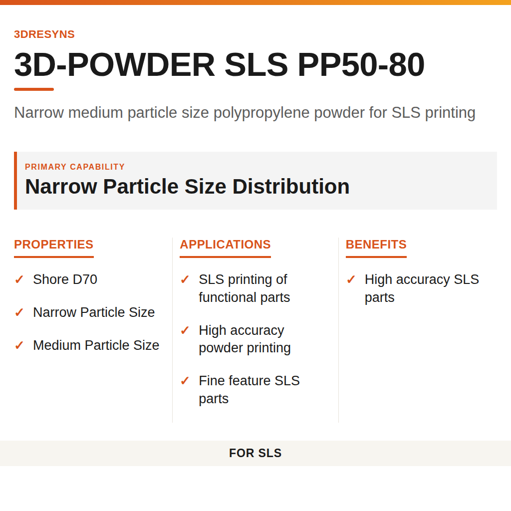 3D-POWDER SLS PP50-80 technical product information card by 3Dresyns