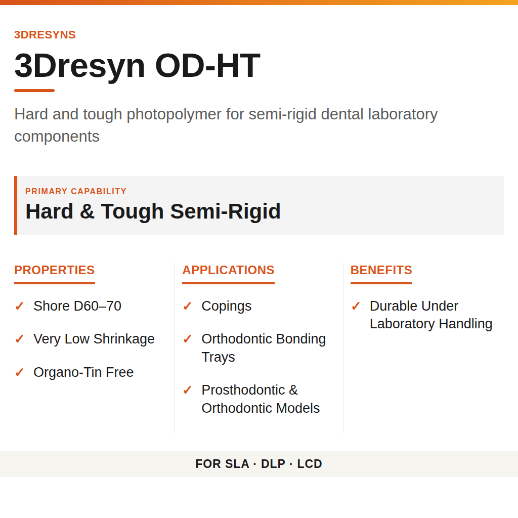 3Dresyn OD-HT technical product information card by 3Dresyns