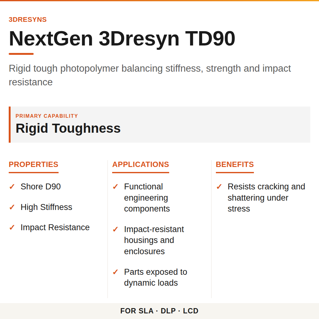 NextGen 3Dresyn TD90 technical product information card by 3Dresyns