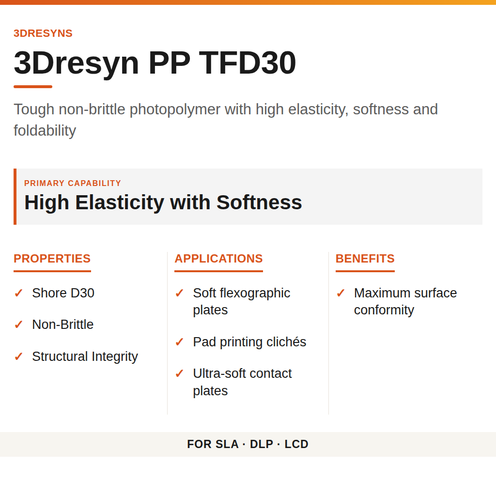 3Dresyn PP TFD30 technical product information card by 3Dresyns