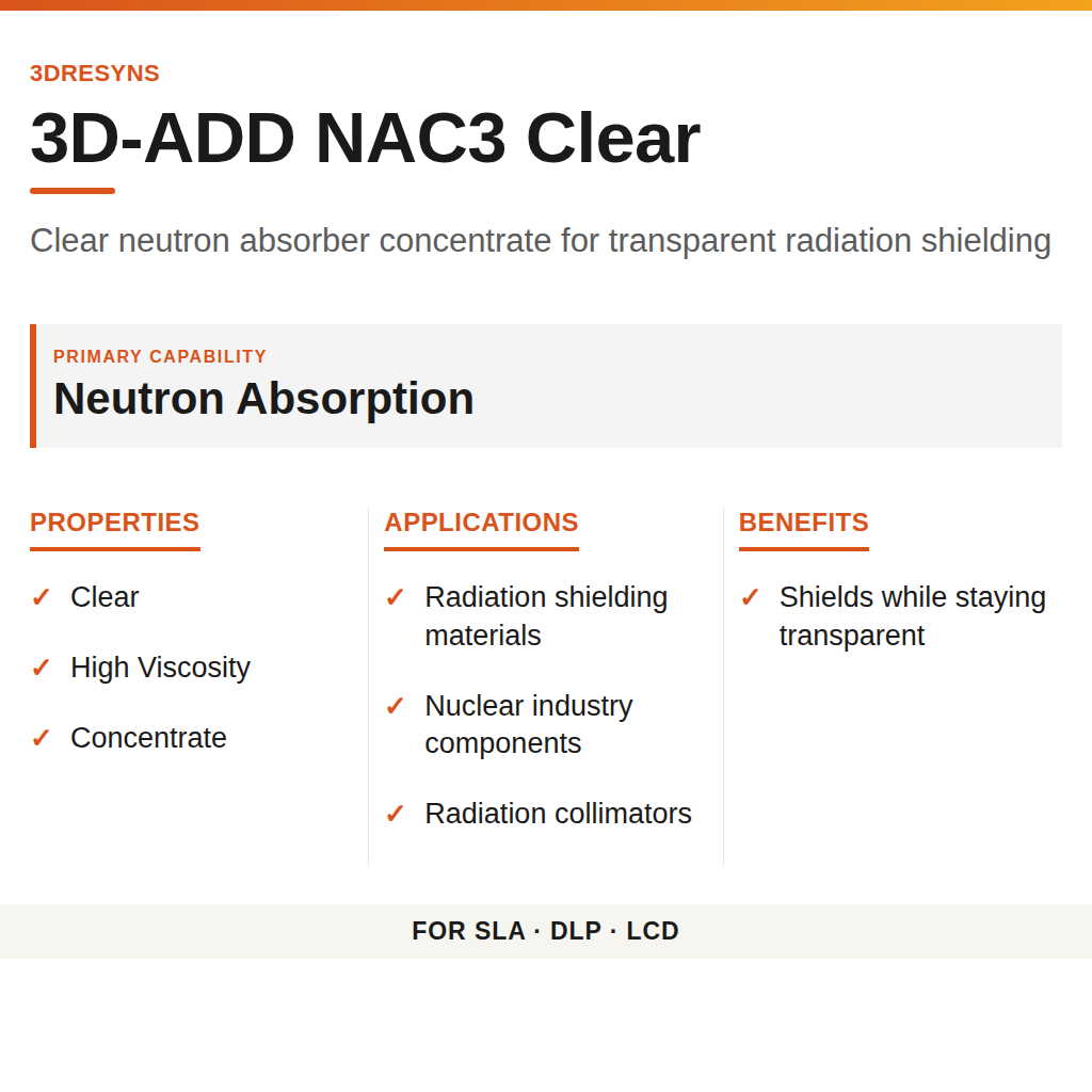 3D-ADD NAC3 Clear technical product information card by 3Dresyns