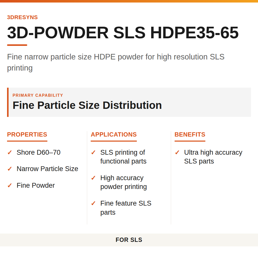3D-POWDER SLS HDPE35-65 technical product information card by 3Dresyns