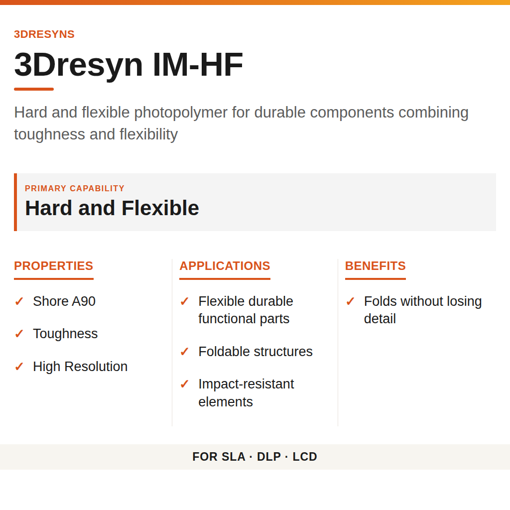 3Dresyn IM-HF technical product information card by 3Dresyns