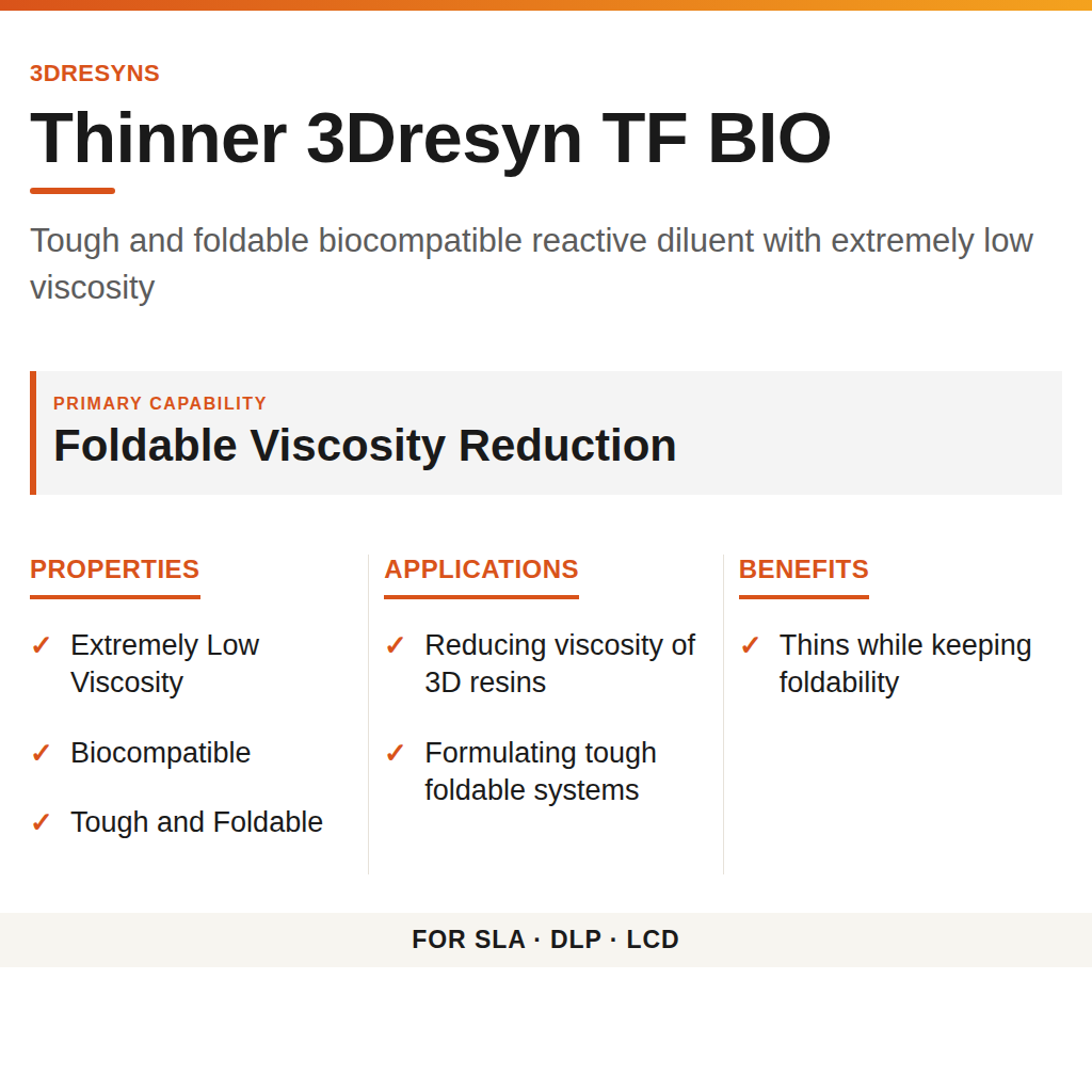 Thinner 3Dresyn TF BIO technical product information card by 3Dresyns
