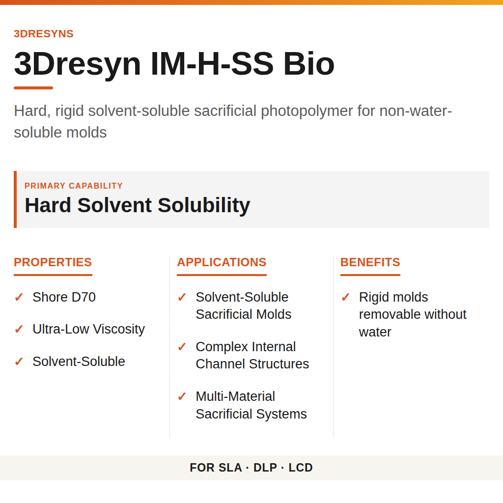 3Dresyn IM-H-SS Bio technical product information card by 3Dresyns