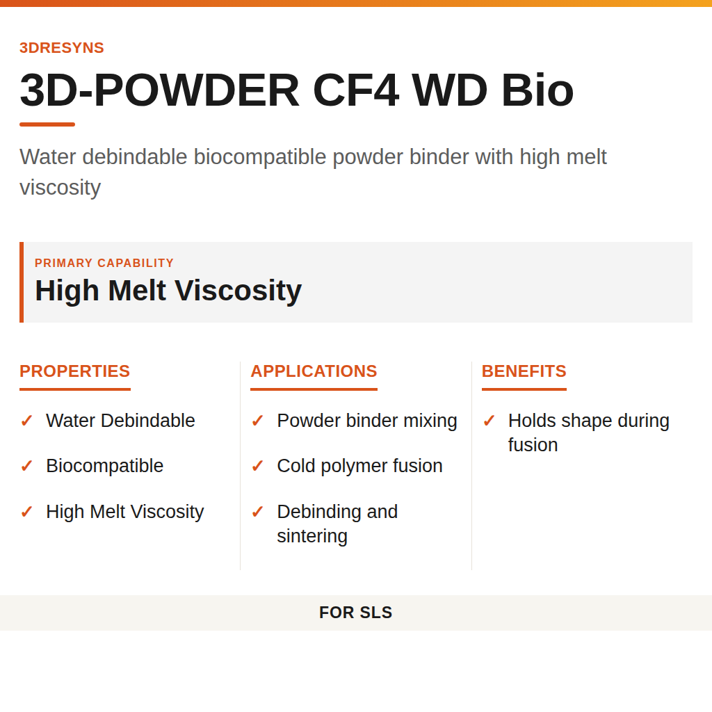3D-POWDER CF4 WD Bio technical product information card by 3Dresyns