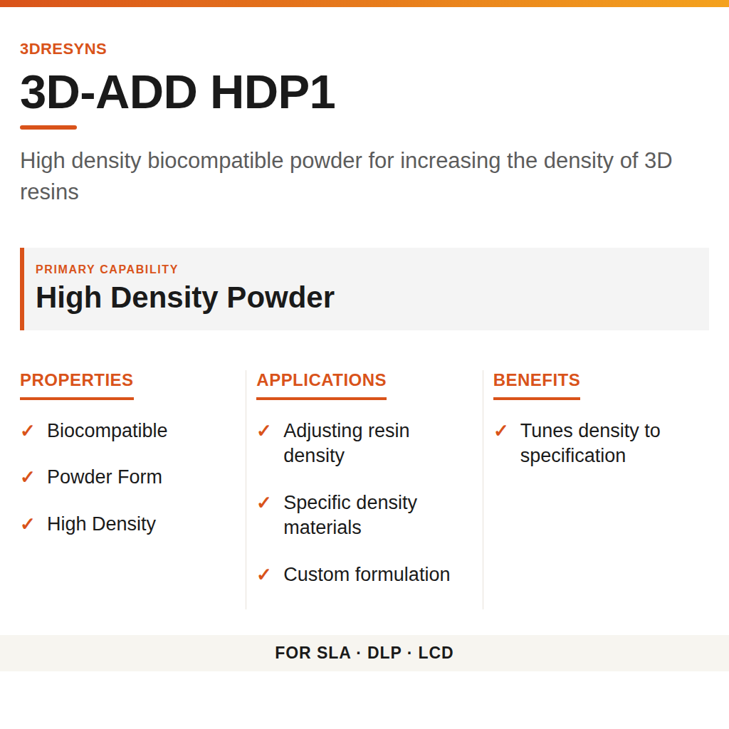 3D-ADD HDP1 technical product information card by 3Dresyns