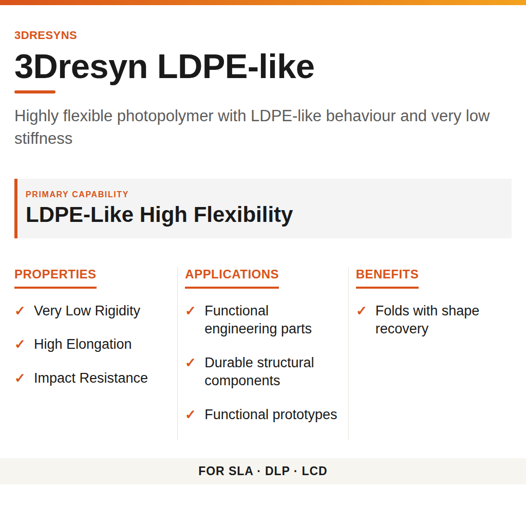 3Dresyn LDPE-like technical product information card by 3Dresyns
