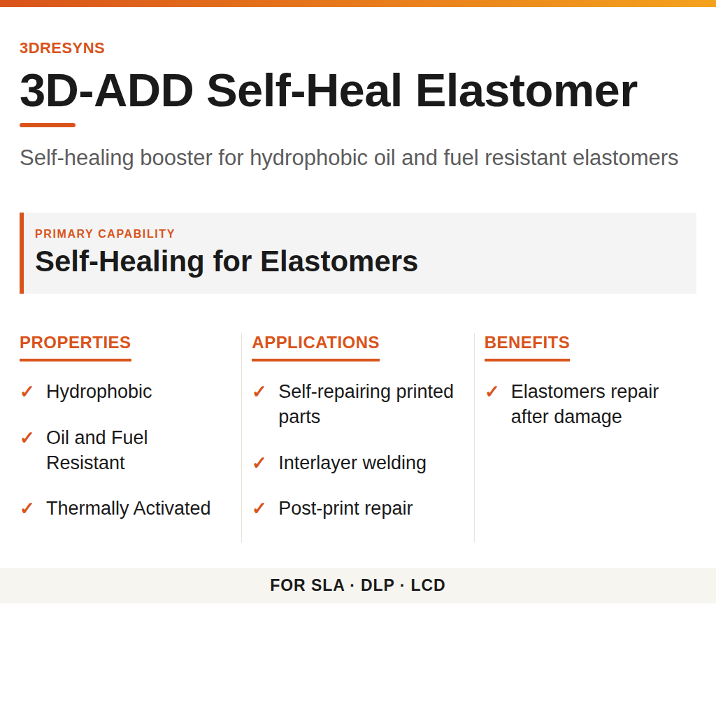 3D-ADD Self-Heal Elastomer technical product information card by 3Dresyns