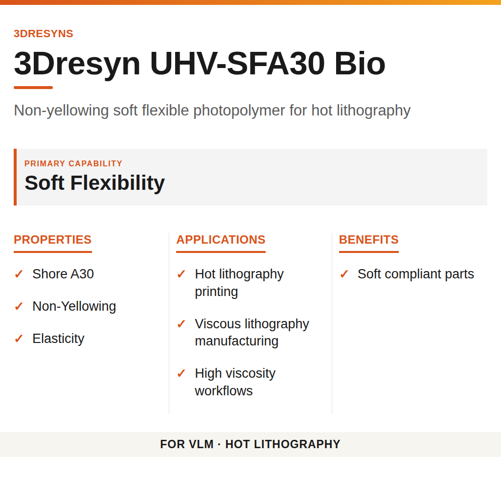 3Dresyn UHV-SFA30 Bio technical product information card by 3Dresyns