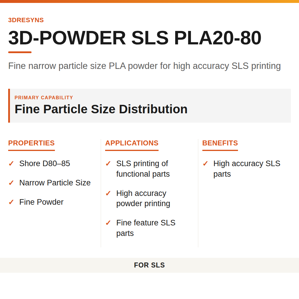 3D-POWDER SLS PLA20-80 technical product information card by 3Dresyns