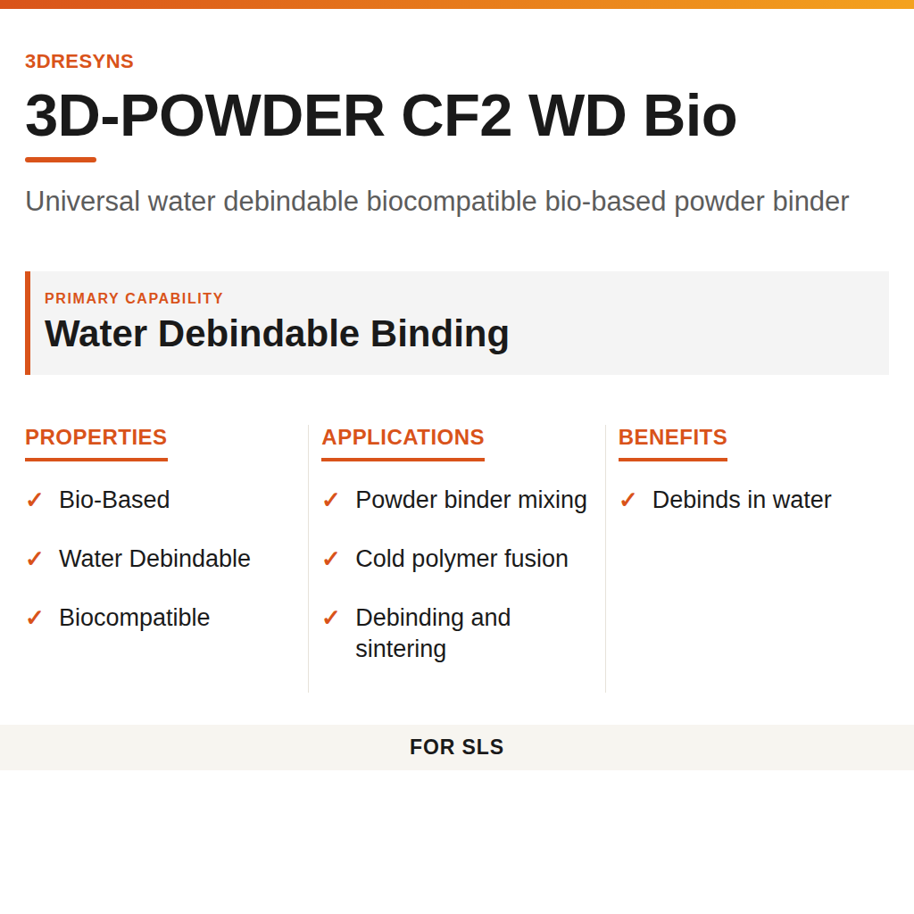 3D-POWDER CF2 WD Bio technical product information card by 3Dresyns