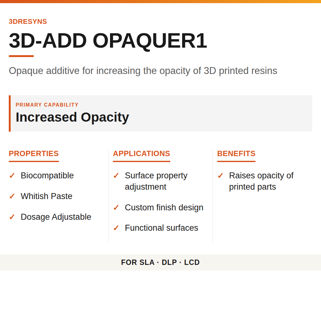 3D-ADD OPAQUER1 technical product information card by 3Dresyns