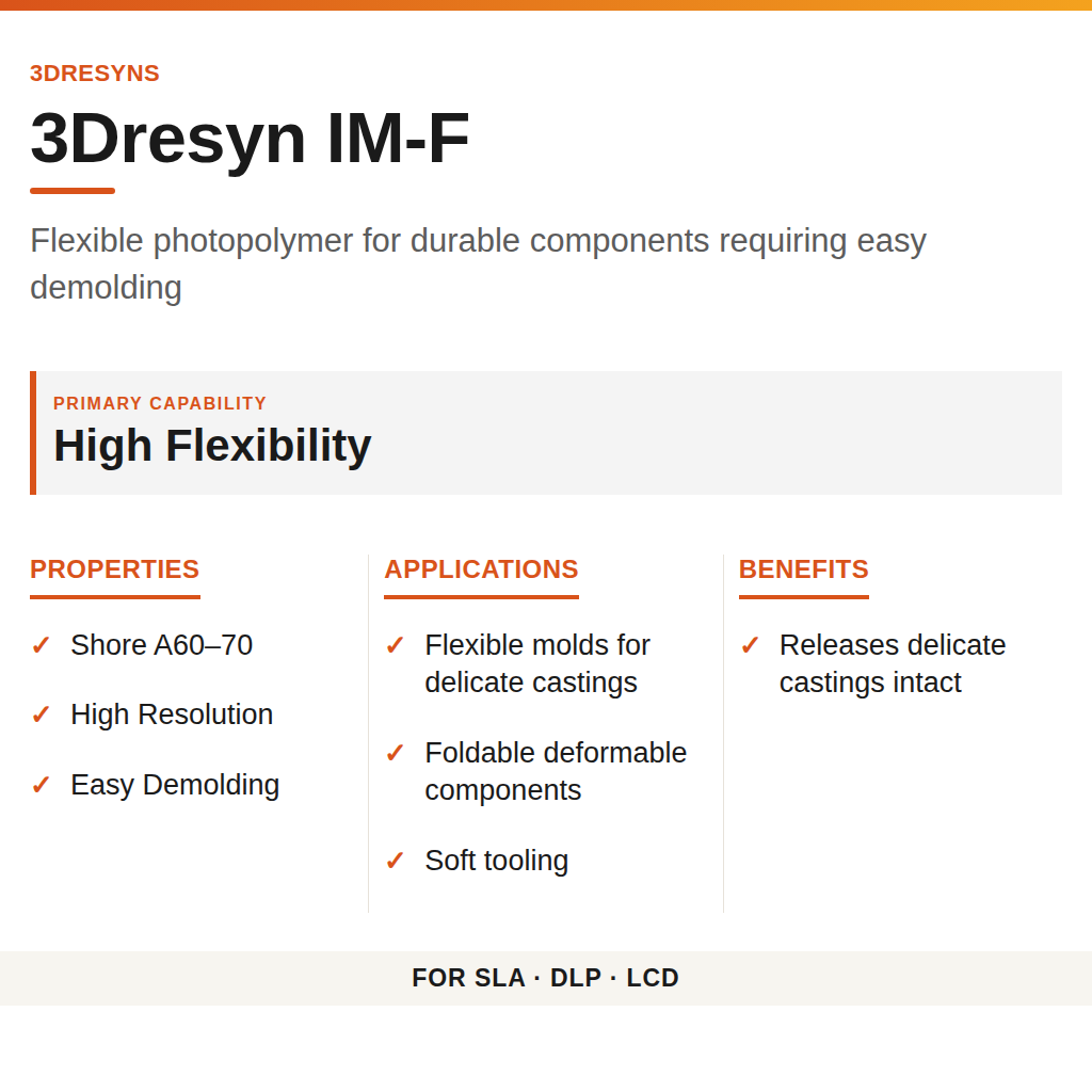 3Dresyn IM-F technical product information card by 3Dresyns