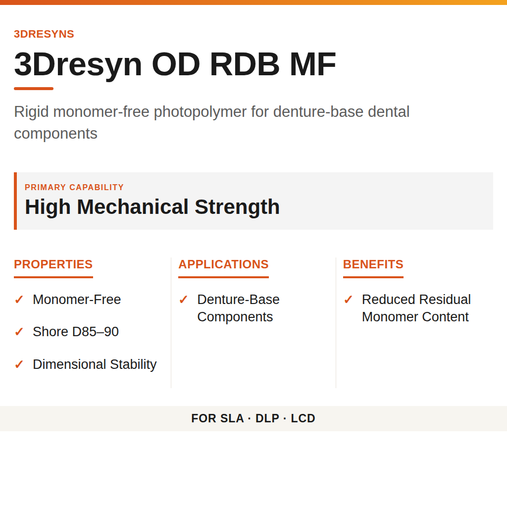3Dresyn OD RDB MF technical product information card by 3Dresyns