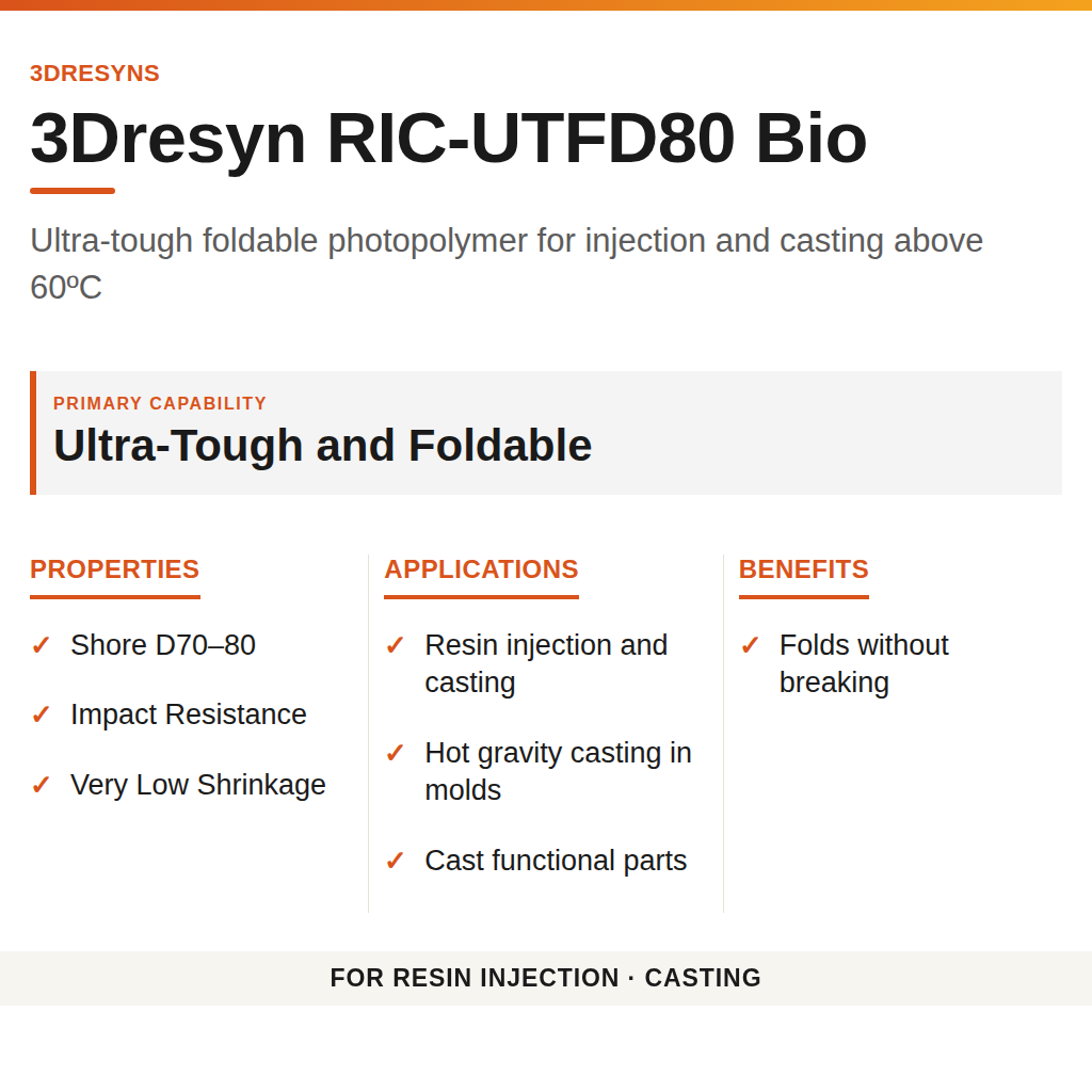3Dresyn RIC-UTFD80 Bio technical product information card by 3Dresyns