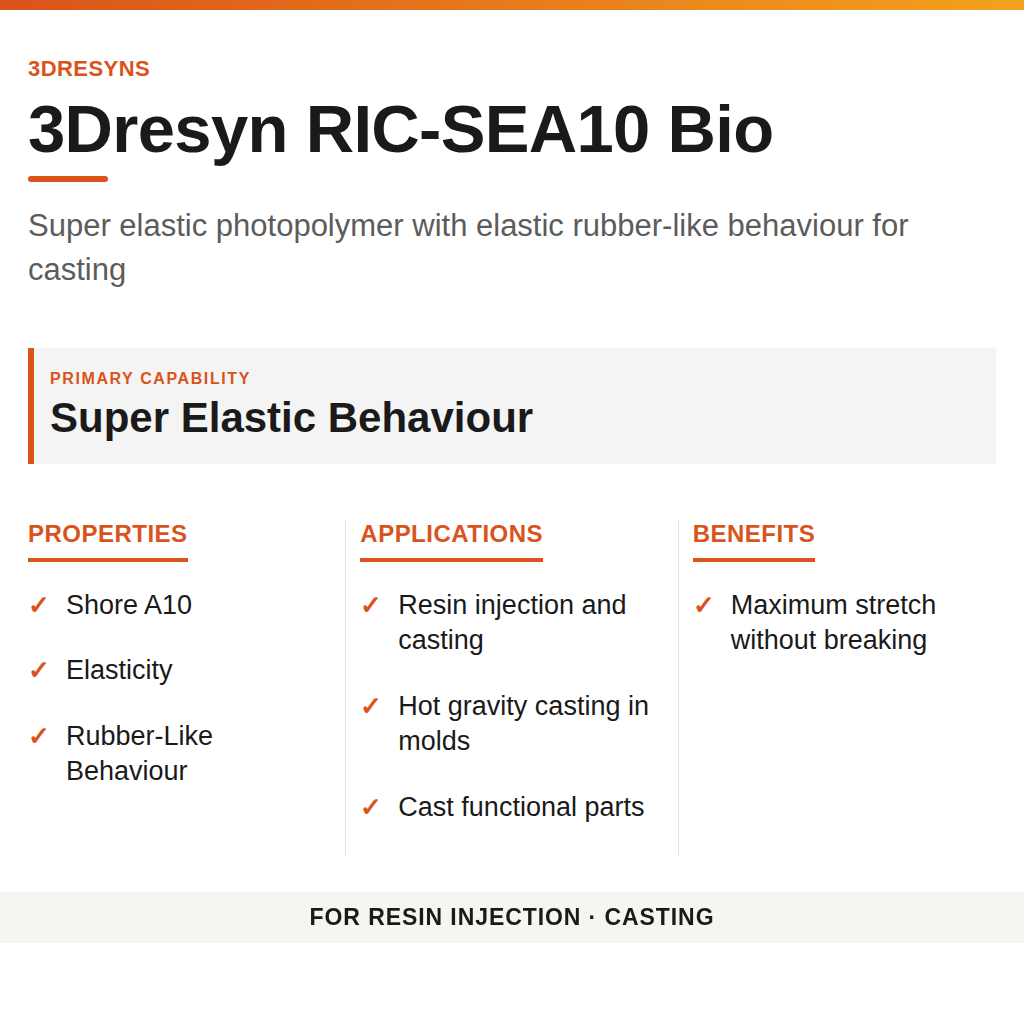 3Dresyn RIC-SEA10 Bio technical product information card by 3Dresyns
