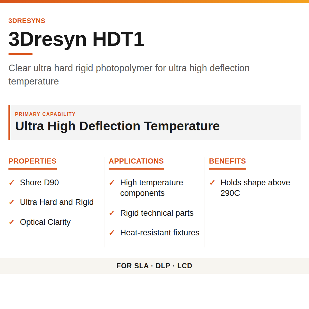 3Dresyn HDT1 technical product information card by 3Dresyns