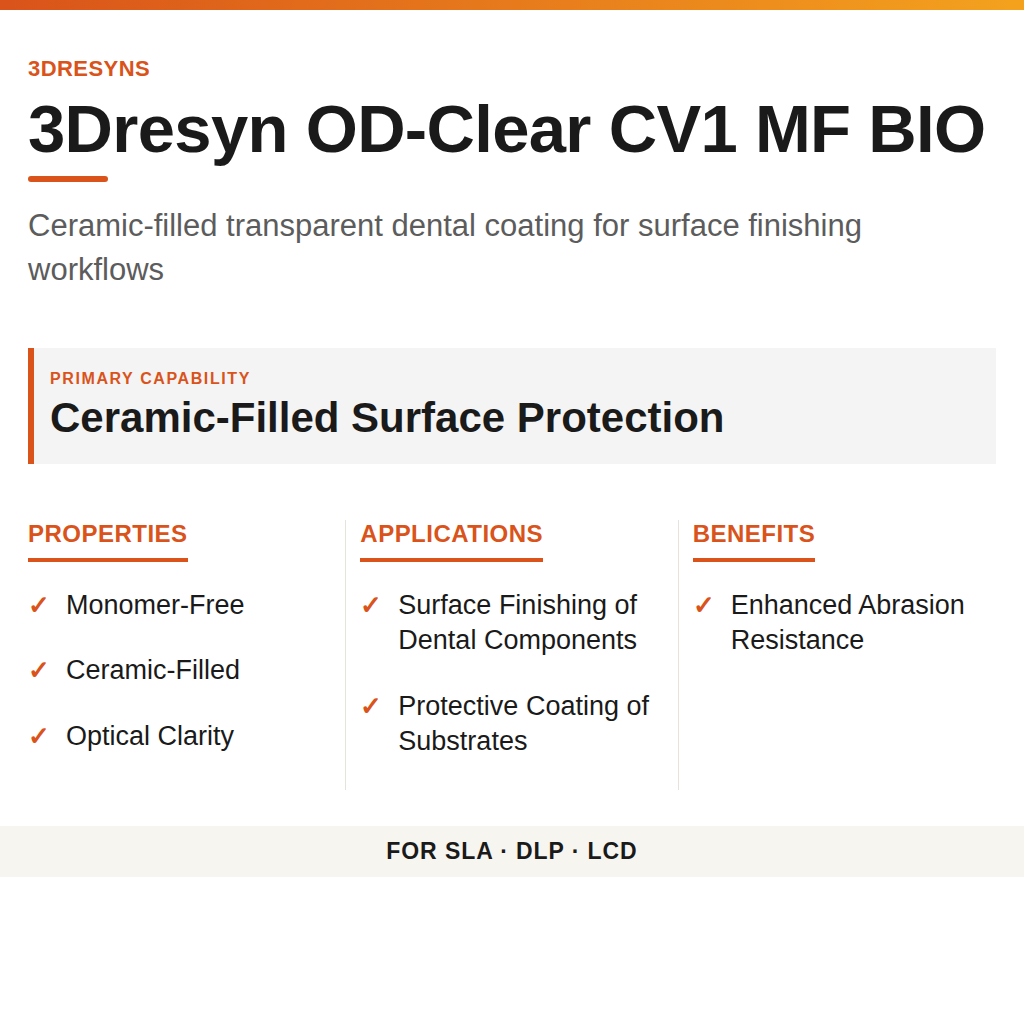 3Dresyn OD-Clear CV1 MF BIO technical product information card by 3Dresyns