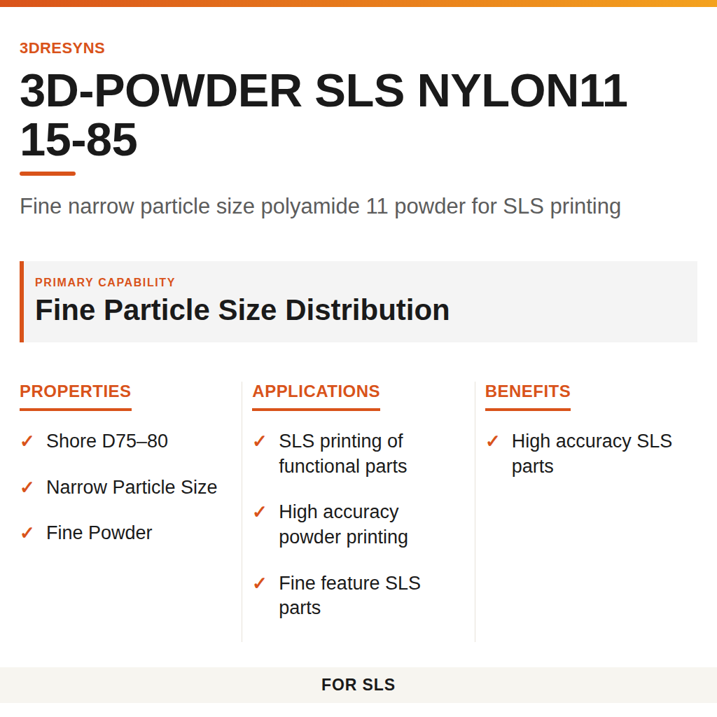 3D-POWDER SLS NYLON11 15-85 technical product information card by 3Dresyns