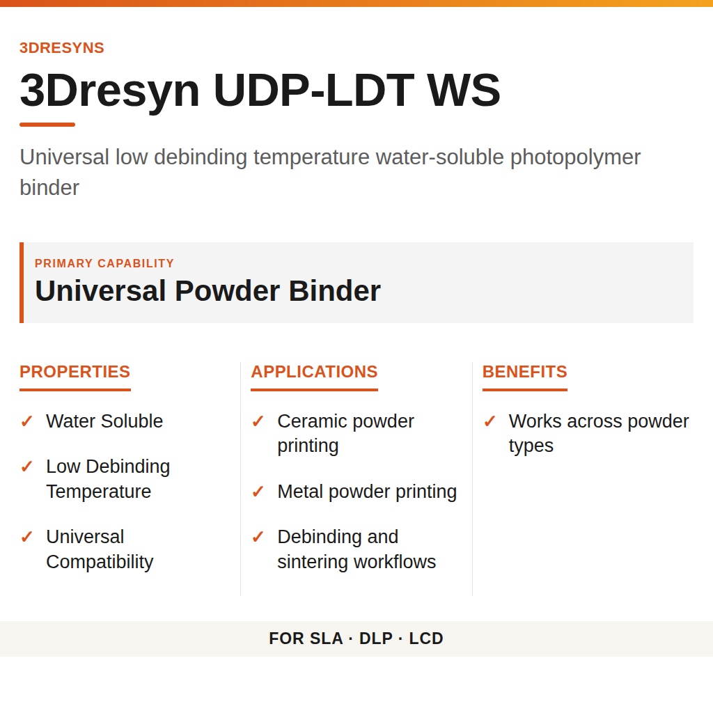 3Dresyn UDP-LDT WS technical product information card by 3Dresyns