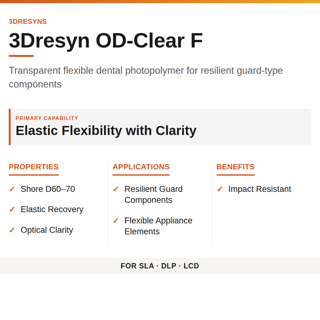 3Dresyn OD-Clear F technical product information card by 3Dresyns